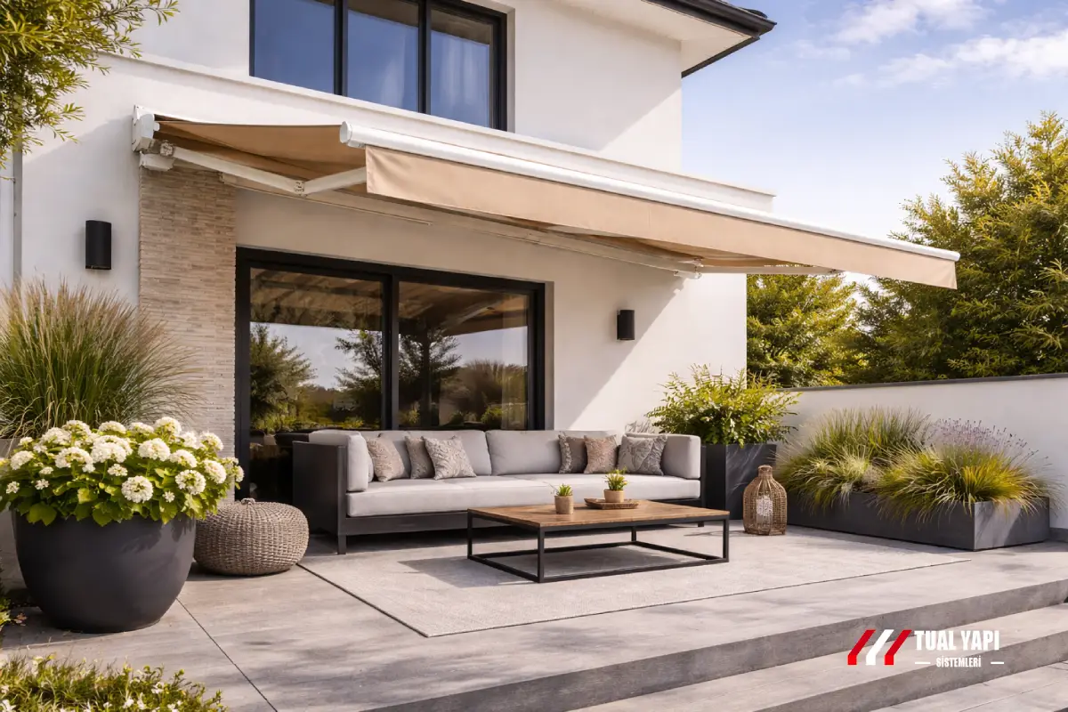 Otomatik katlanır tente nerelerde kullanılır kafe restoran balkon teras için motorlu tente sistemleri İstanbul